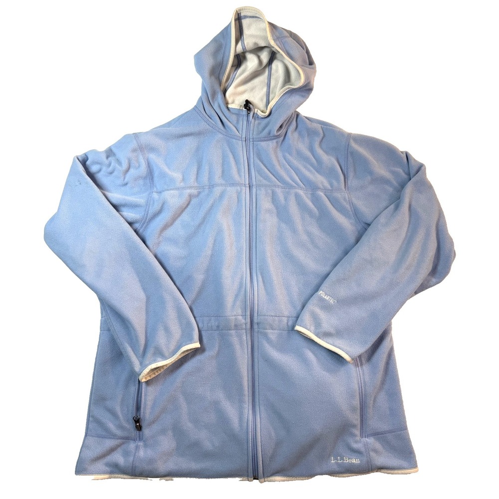 L.L.Bean Polartec Fleece Jacket 90s Women LG Blue Hooded Full Zip Outdoor Hiking